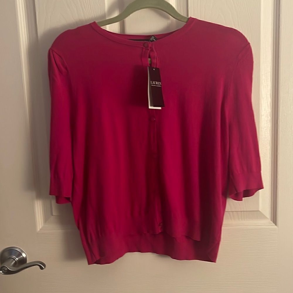 Ralph Lauren hot pink button up three-quarter length sleeve cardigan